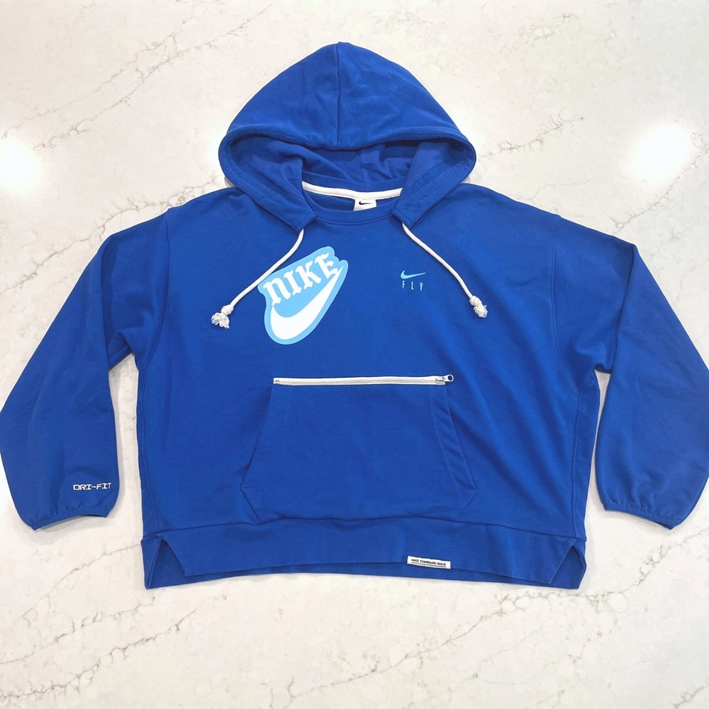 Nike Standard Issue EYBL Boxy Hoodie Womens XL Blue Crop Who Run Basketball